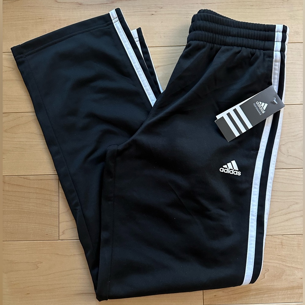 BNWT- Kids Adidas Performance Black and White Striped Track Pants Trousers (M)